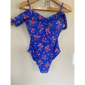 Vera Bradley one piece swimsuit reversible floral off shoulder lace up 12/14